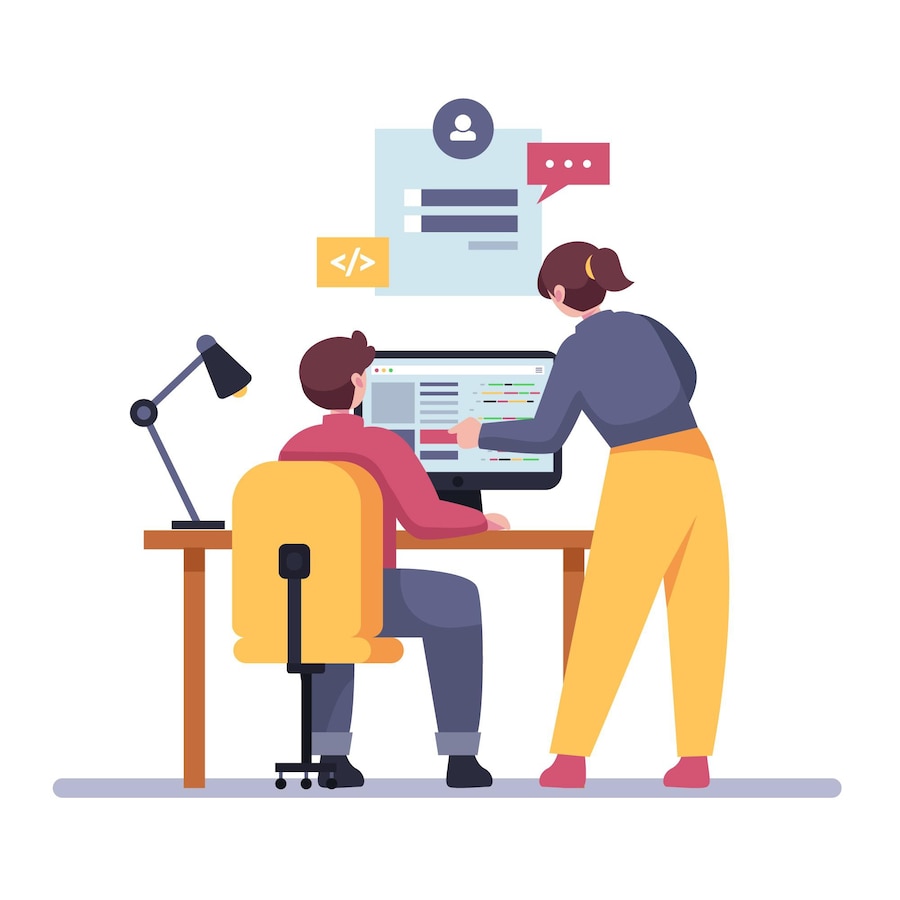 Illustration of a software team working together