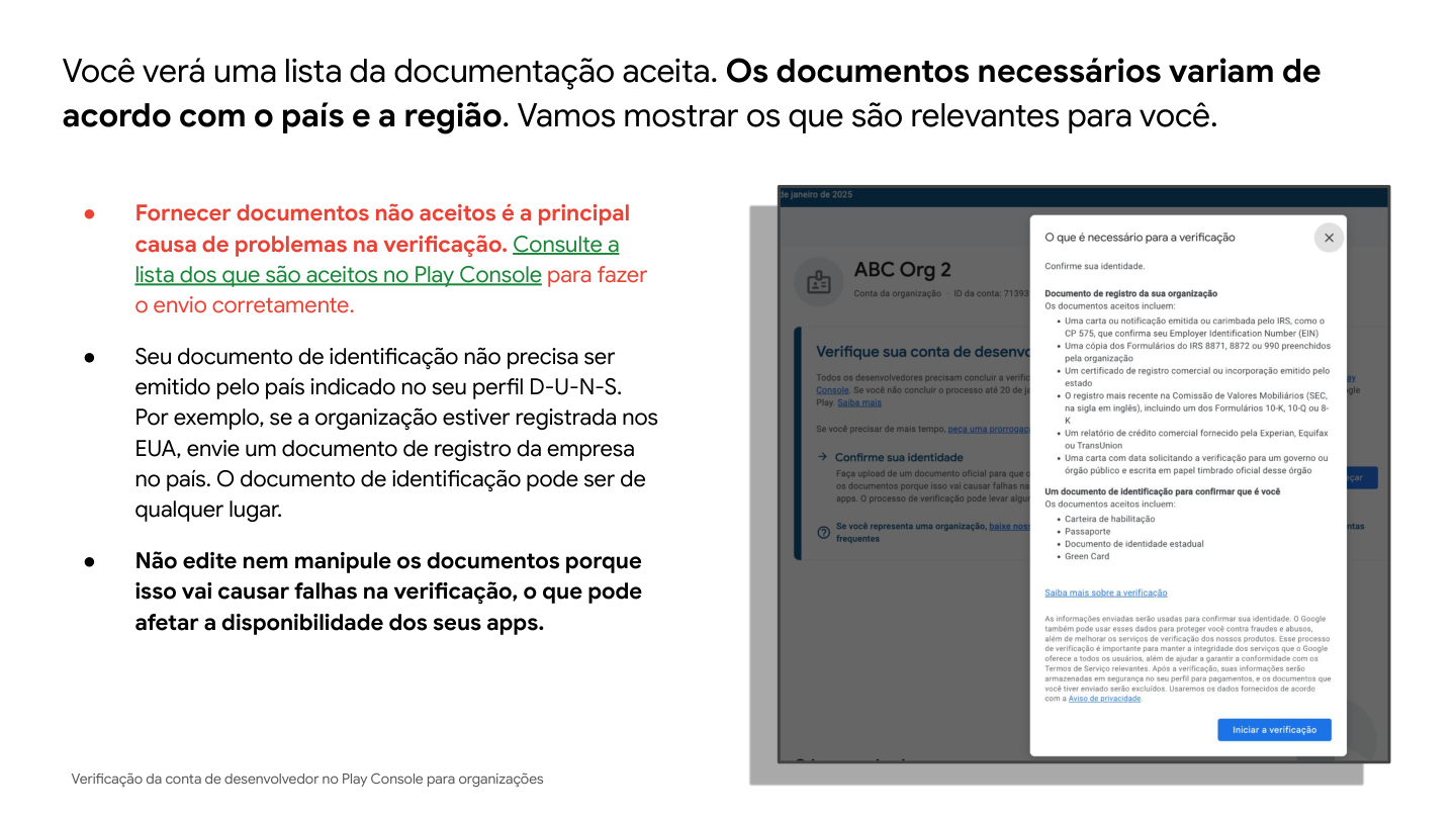 List of accepted documents in Play Console