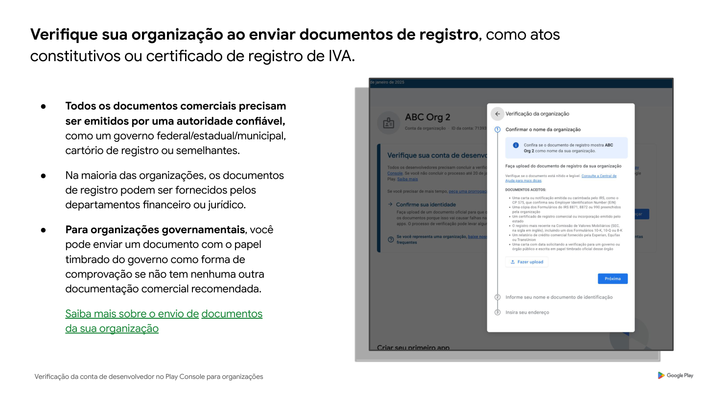 Example screen to confirm the organization