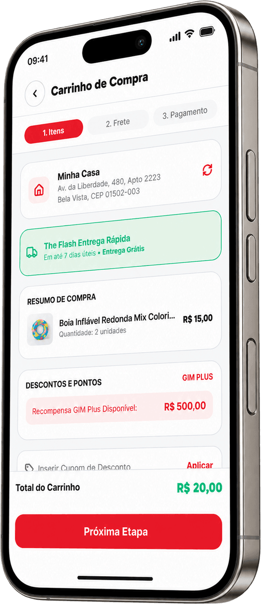 Aplicativo Gimba, tela do fluxo de compra
