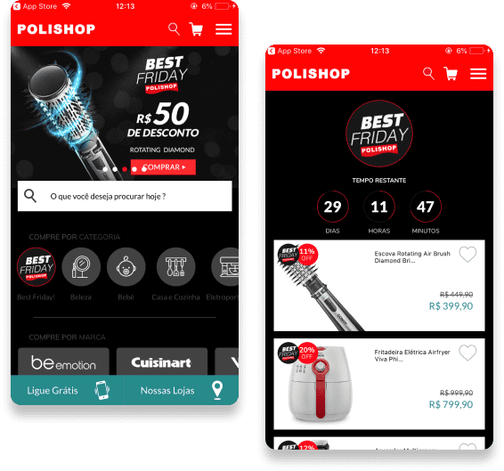 Mobile screens with the app open