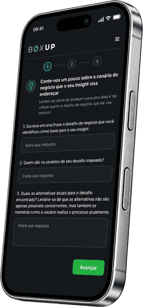 Boxup - Votorantim, questions that guide the experience screen