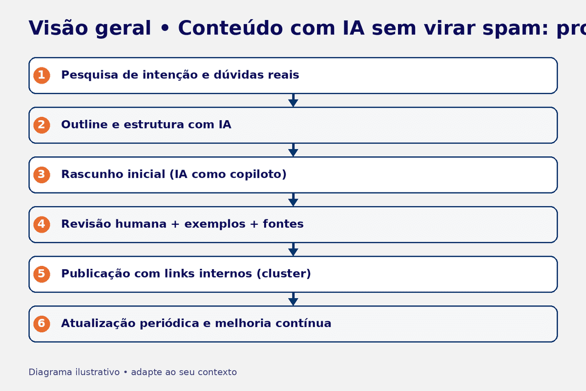 Diagrama: fluxo editorial com IA