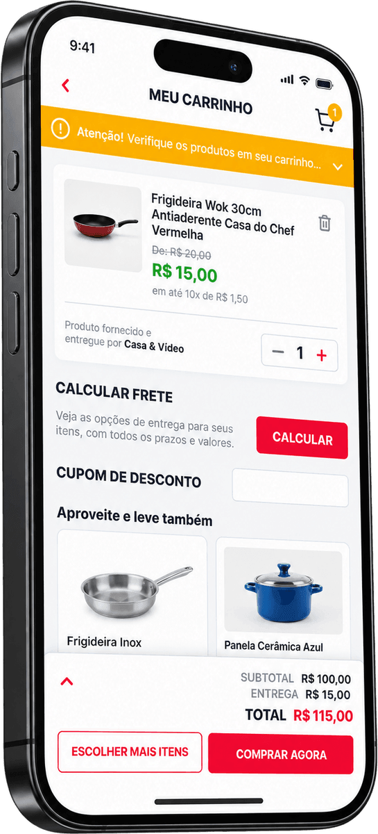 Casa & Vídeo, from choice to order screen