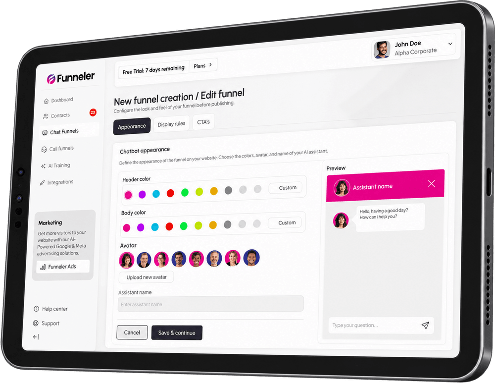 Funneler, build the conversation flow screen
