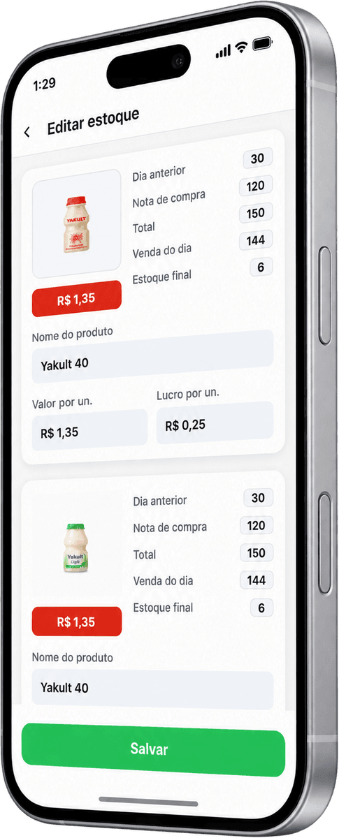Yakult, inventory under control screen
