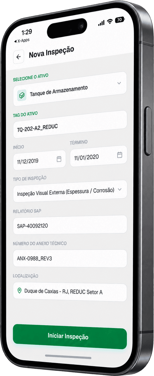 Transpetro, start a new inspection screen