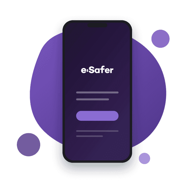 Phone showing the e-Safer brand on the app screen