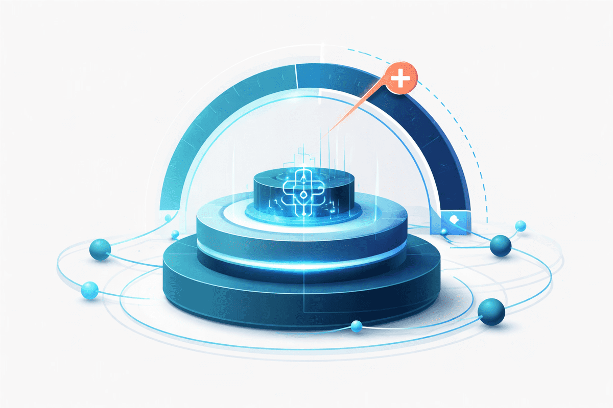Ilustração editorial de sistema de créditos, limites e governança de uso em plataforma de IA