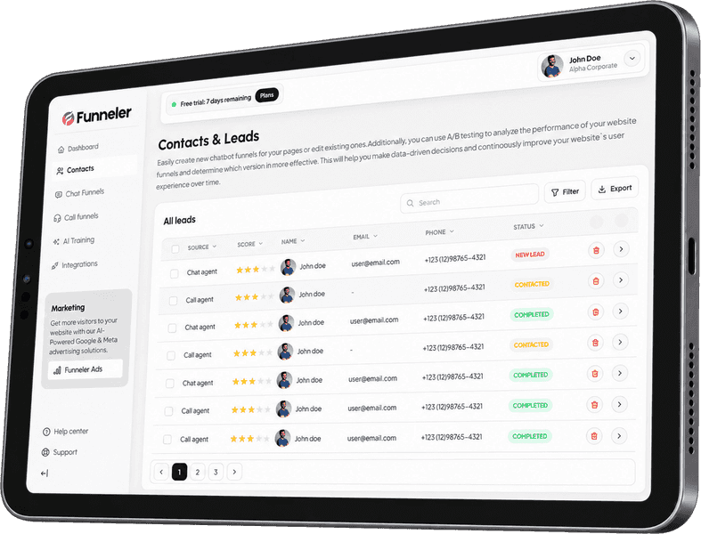 Funneler, leads that are easier to follow screen