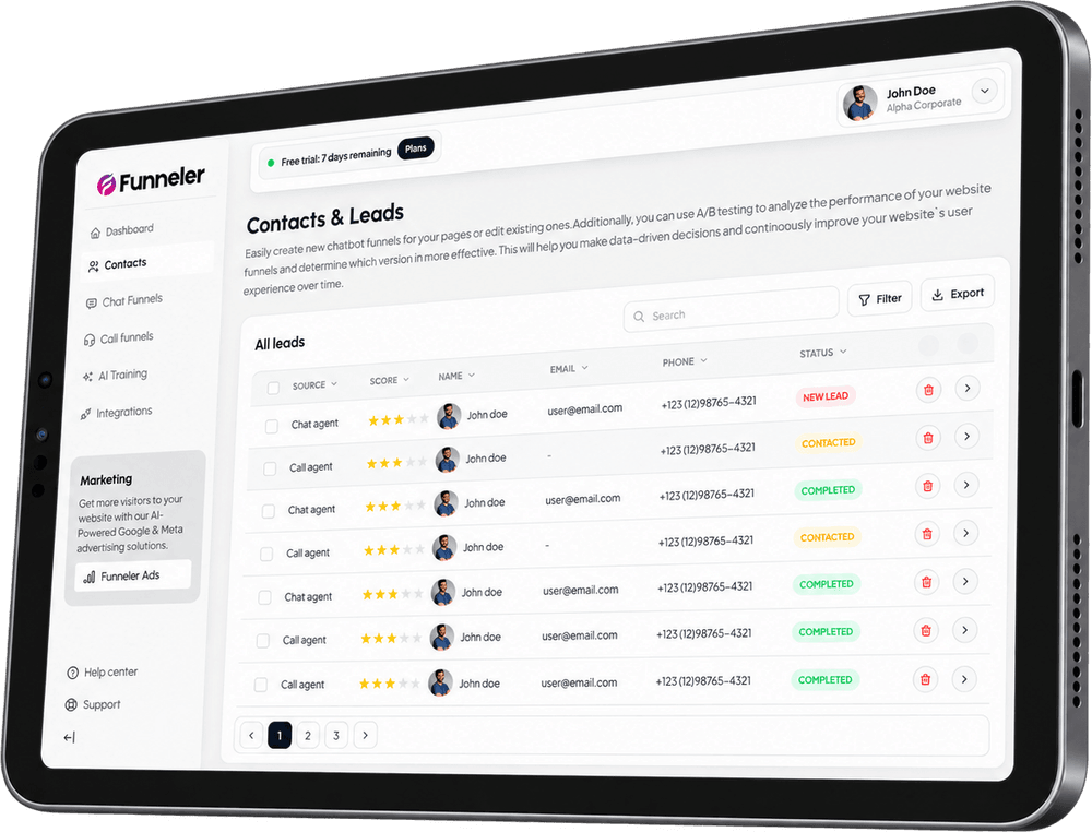 Funneler, leads that are easier to follow screen